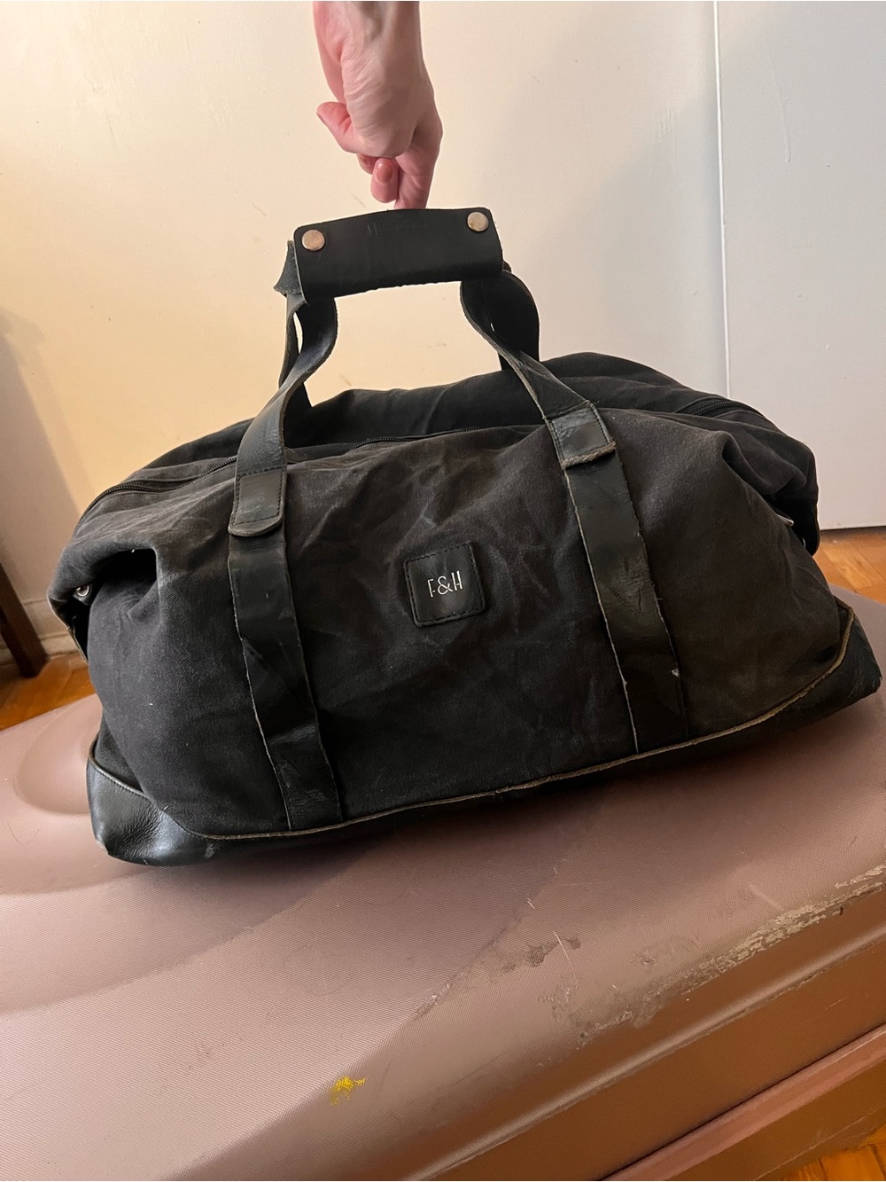 F&H Berlin leather and canvas duffel bag